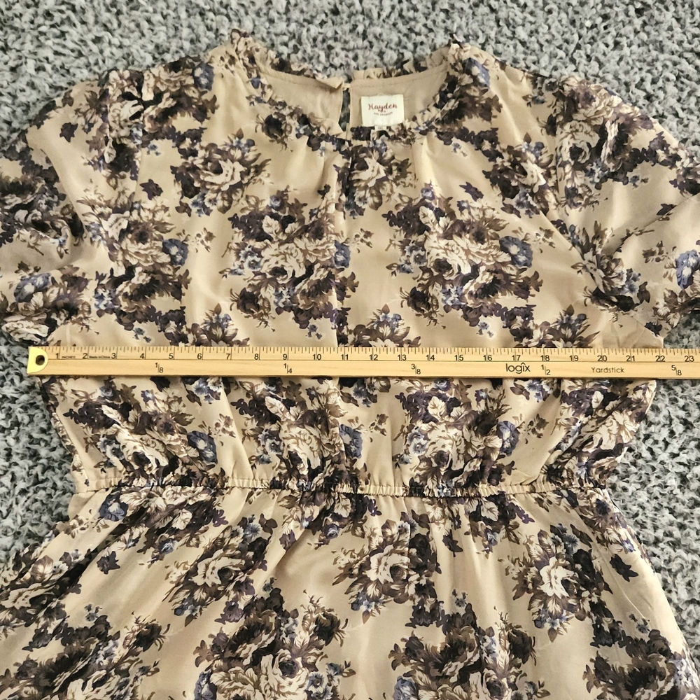 Hayden Floral Midi Dress 1XL XL Taupe Long Sleeve Tiered Fall Boho Country Flowy - Picture 9 of 13